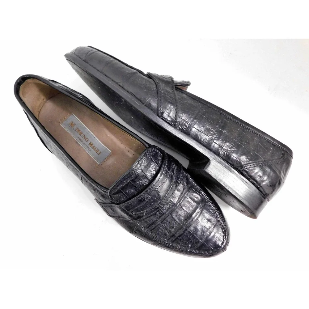 Vintage Bruno Magli Loafers 6.5 M Black Genuine Alligator Loafers Italy